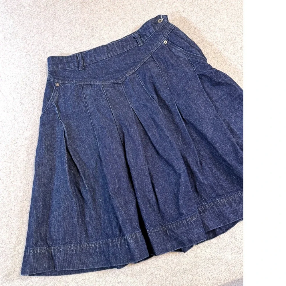 Free People Denim Skirt Womens 26 Blue Pleated High Waist A-Line Boho Mini Skirt